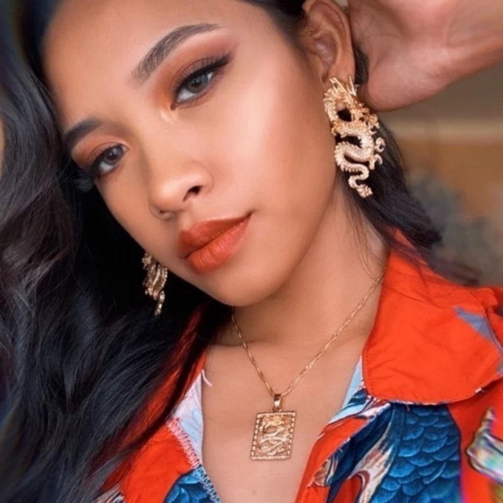 LAST PAIR 🐉 Mystic Metallic Chinese 🐉 Dragon Statement Earrings “Vanessa” gold